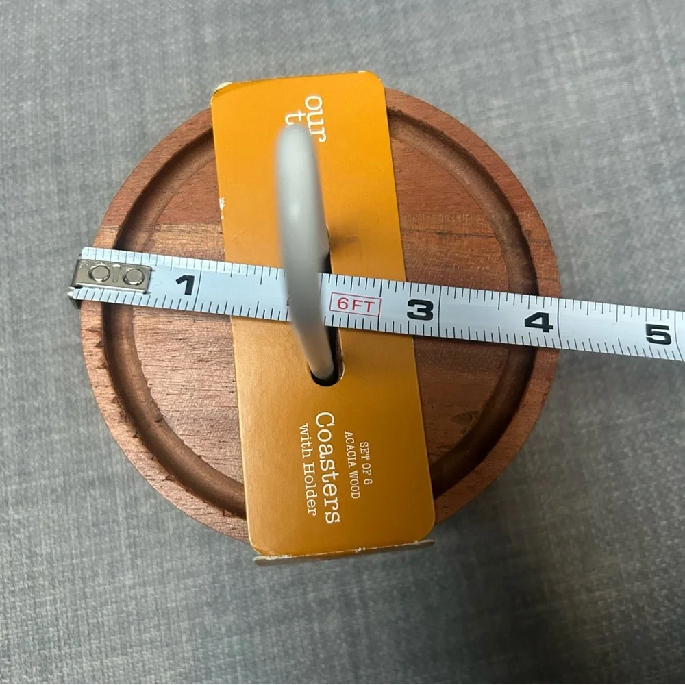 BED BATH & BEYOND Our Table 7-pcs Acacia Wood Coasters w/ Marble Holder#1210254
